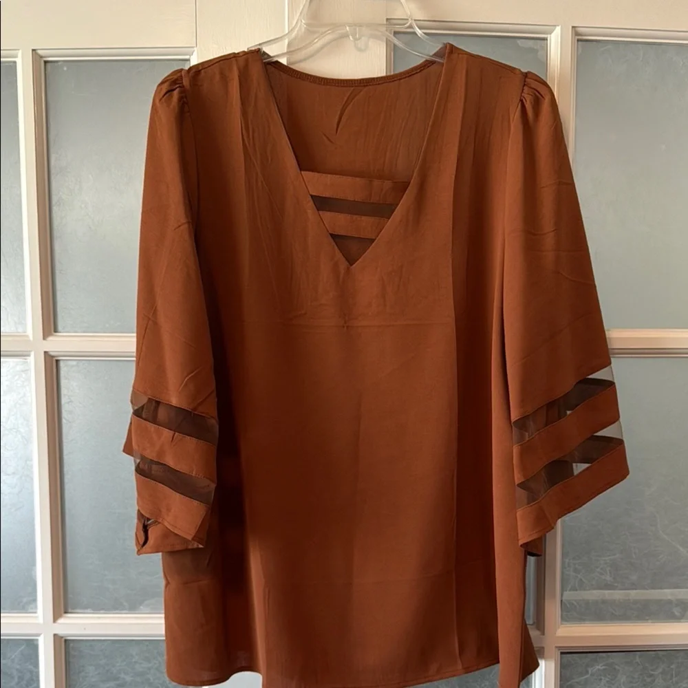 Brown Blouse with Bell Sleeves - Picture 1 of 5
